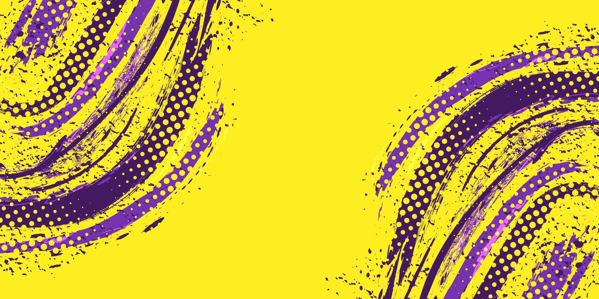 Abstract Sports Background with Purple and Yellow Brush Texture and Halftone Effect. Grunge Background for Banner or Poster Design vector