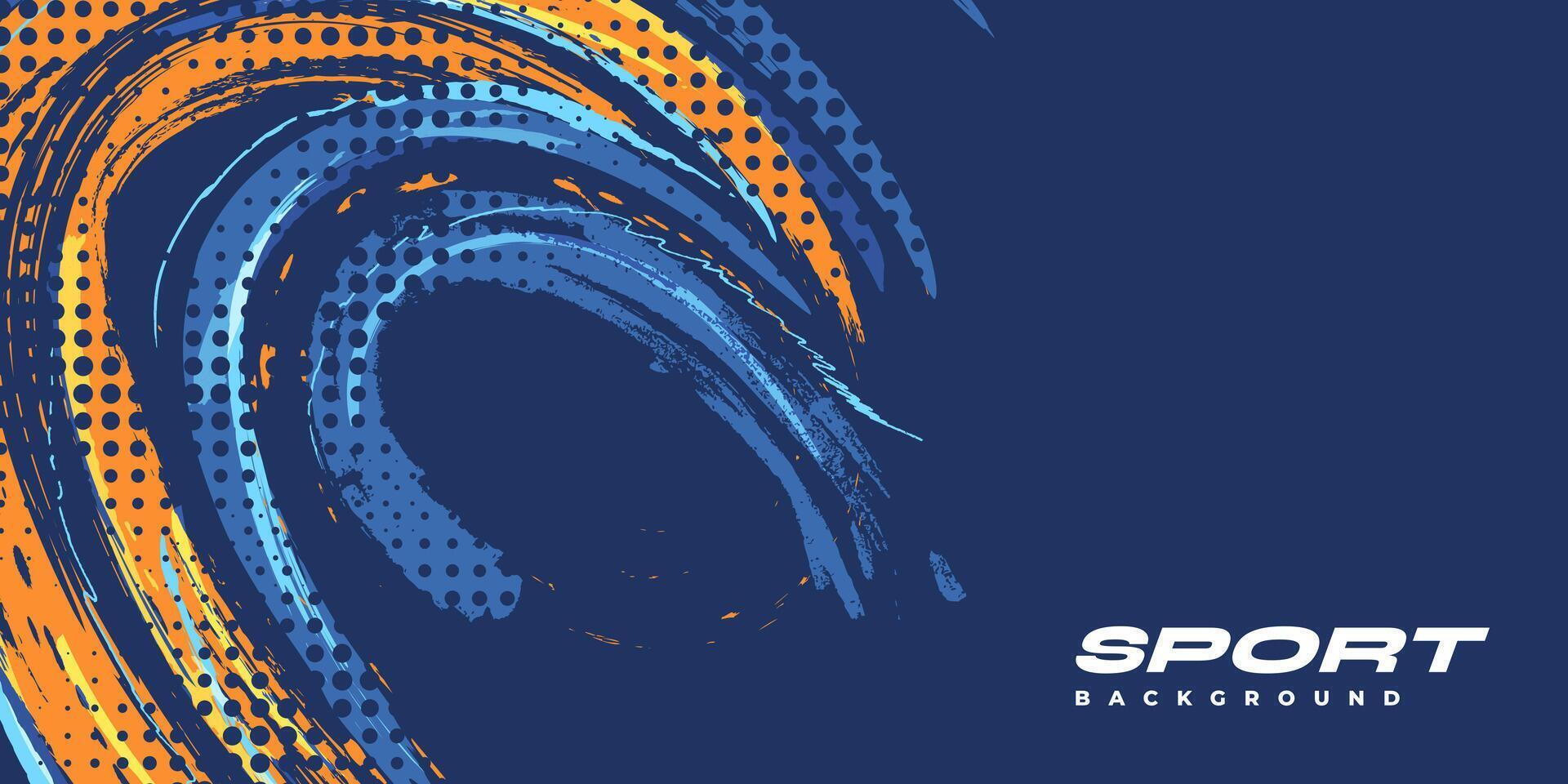 Abstract Sports Background with Blue and Orange Brush Texture and Halftone Effect. Grunge Background for Banner or Poster Design vector