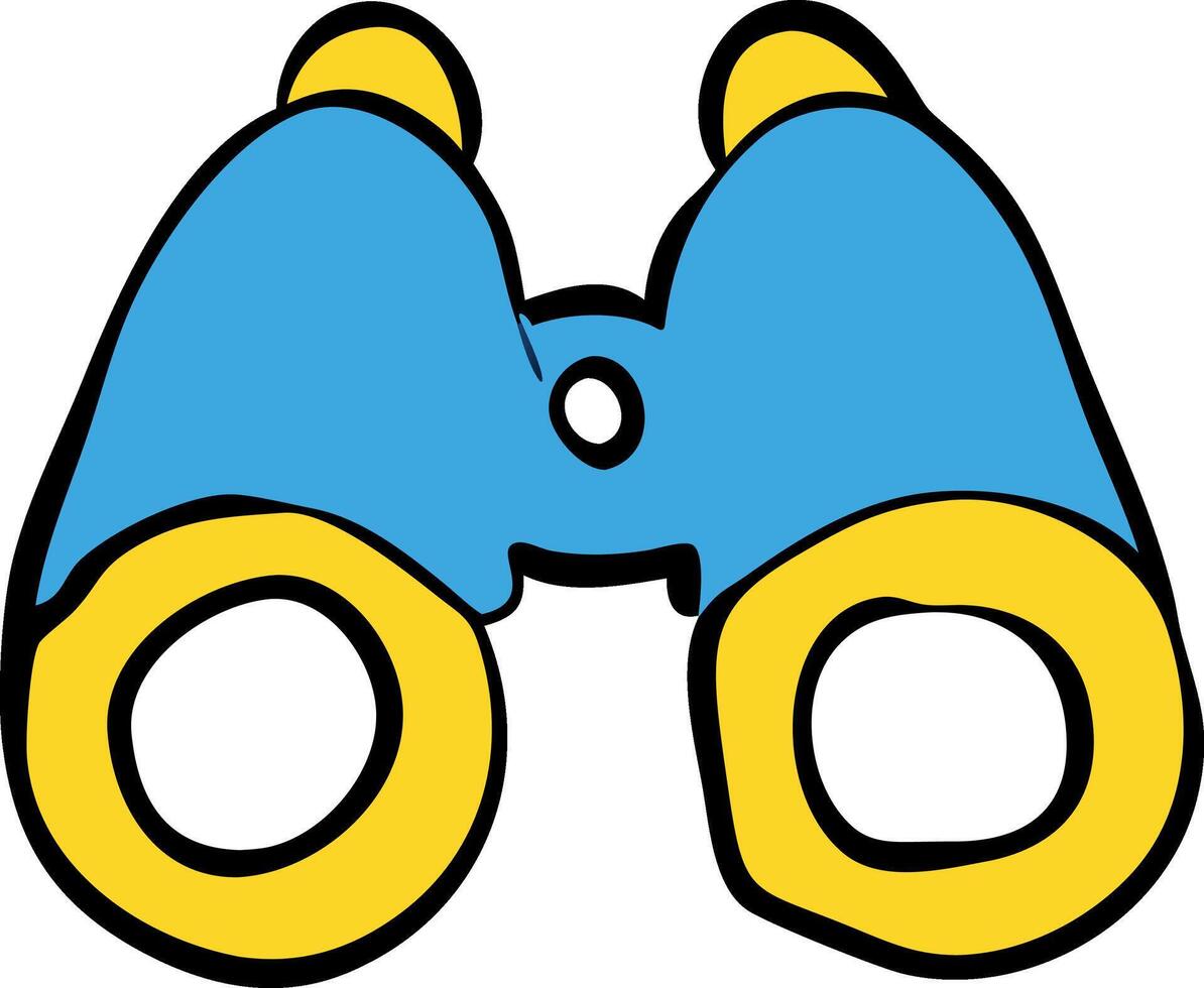 Cartoon drawing of a pair of binoculars in blue and yellow, perfect for a whimsical adventure. vector
