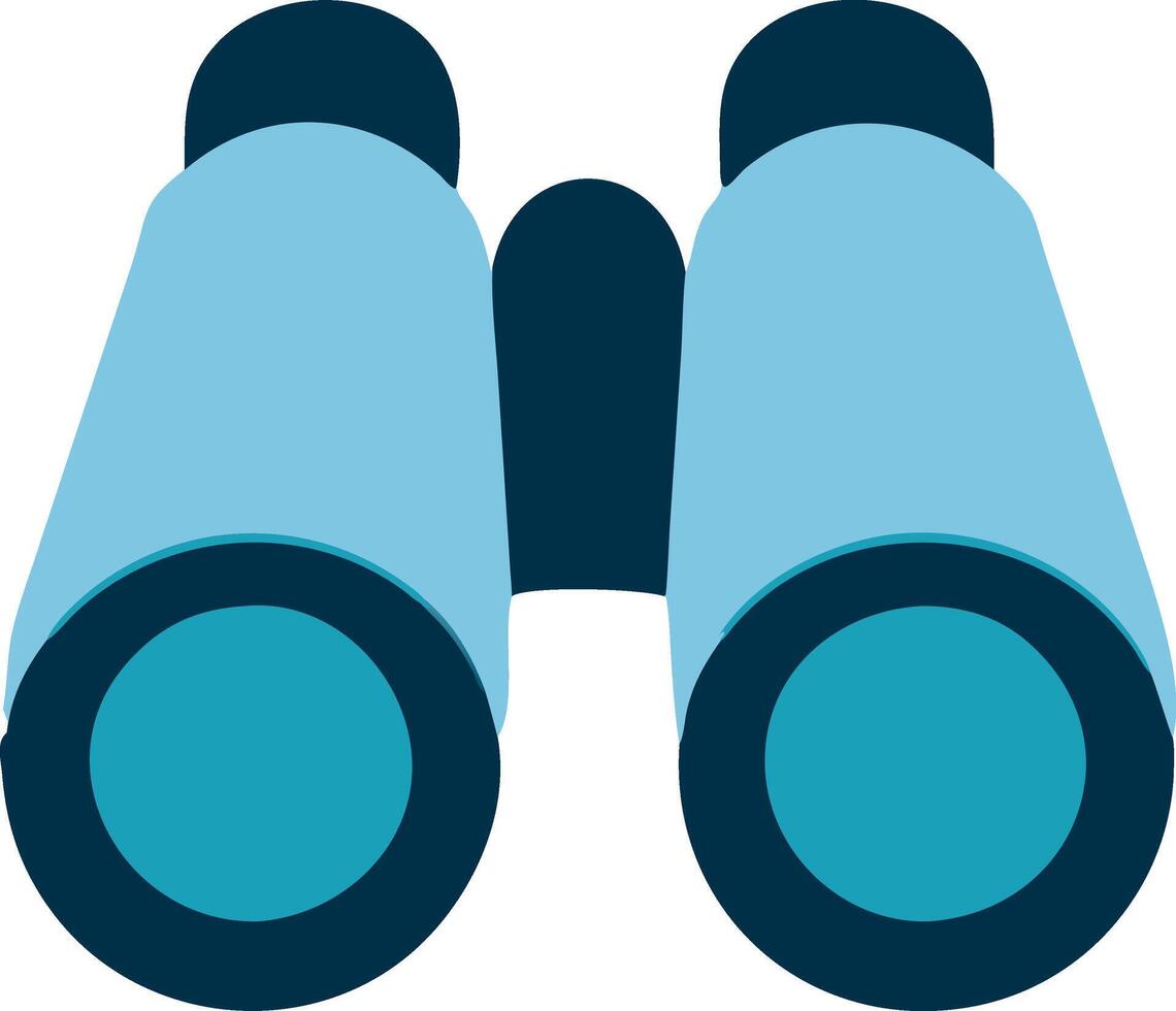 Blue binoculars in a flat design style, featuring simple shapes and minimal details. vector