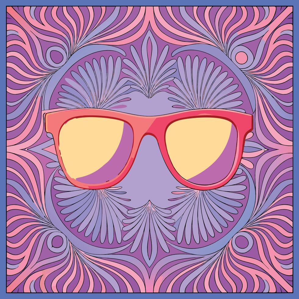 Stylish pink sunglasses, highlighted by an ornate and colorful background design vector