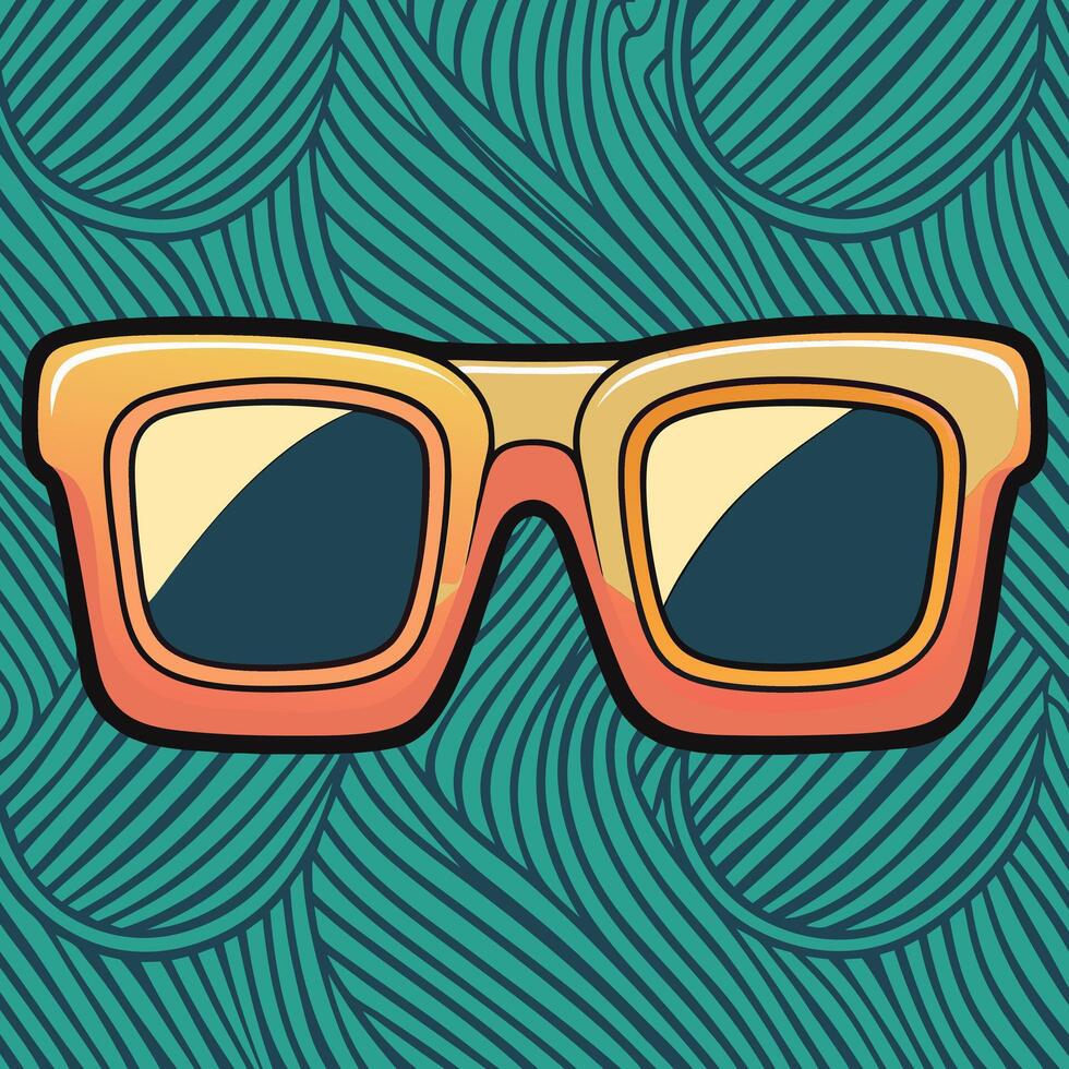 Stylish square sunglasses with an orange gradient frame, patterned teal vector