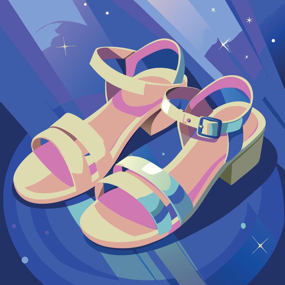 A stylish, artistic portrayal of colorful womens sandals in a pop art design, showcasing their beauty and vibrancy vector