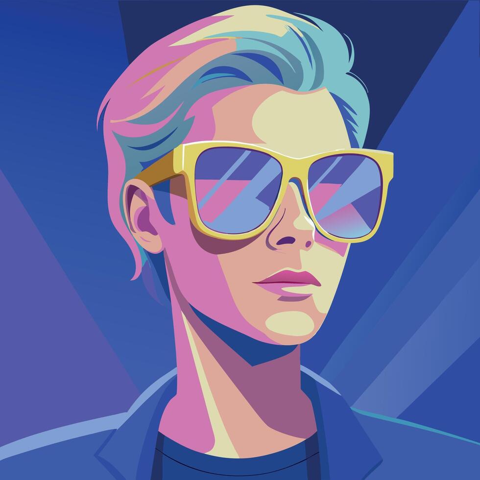 Vibrant pop art style portrait featuring a cool character with sunglasses and a colorful, modern-retro vibe. vector