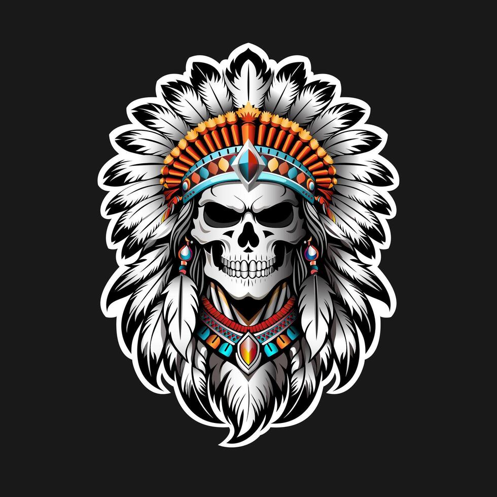 Illustration of Mystic Skull With Indian Tribal Headdress vector