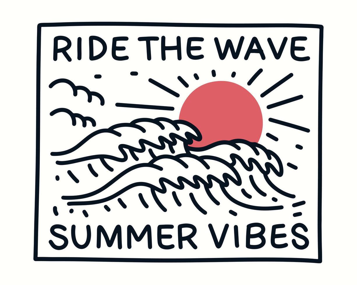 Ride the wave on summer mono line design illustration vector