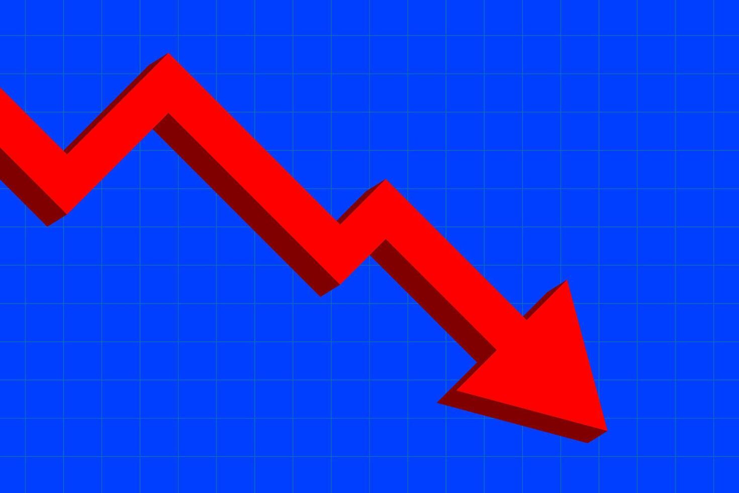 Red arrow fall down of stock market crash vector
