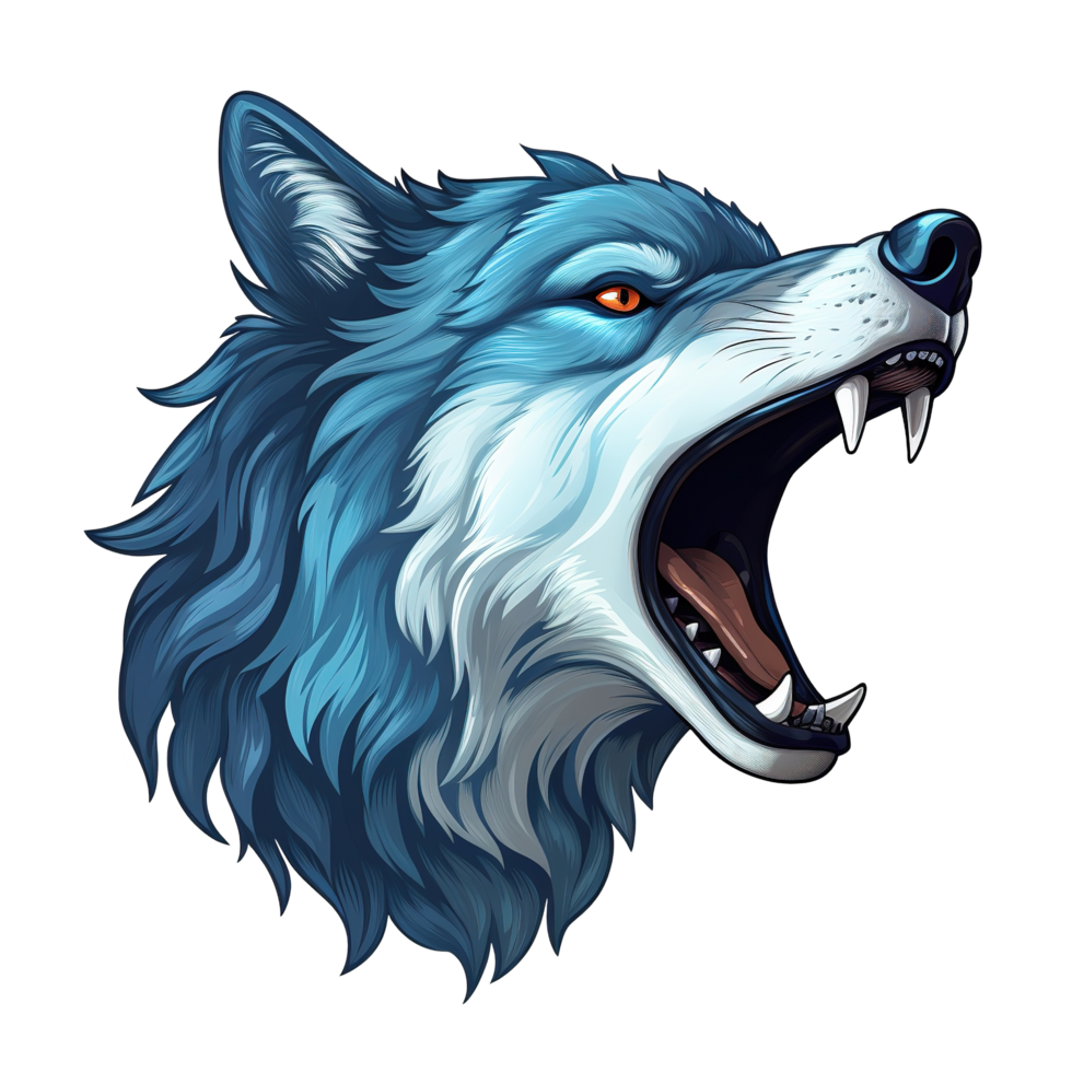 en colère bleu Loup visage illustration sur transparent Contexte png