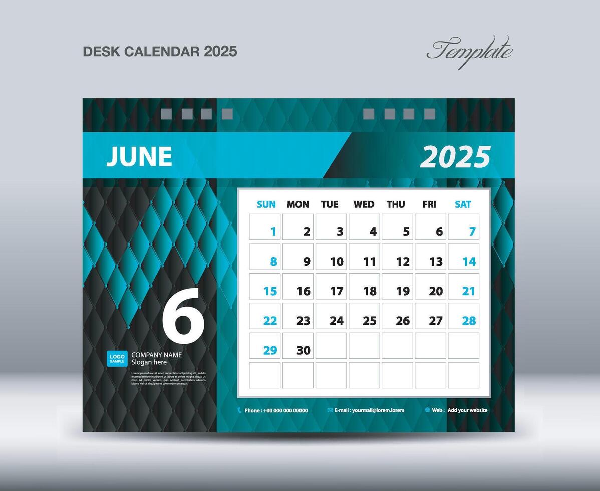 Desk Calendar 2025 template , June 2025 year, Week starts Sunday, Planner design, Stationery design, flyer design, wall calendar 2025 year design, printing media creative idea design vector