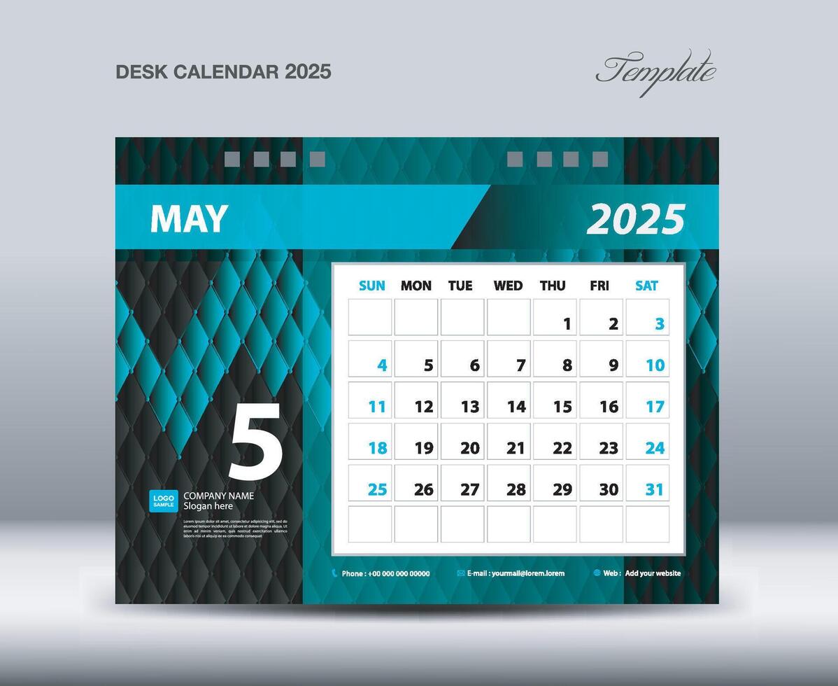 Desk Calendar 2025 template , May 2025 year, Week starts Sunday, Planner design, Stationery design, flyer design, wall calendar 2025 year design, printing media creative idea design vector