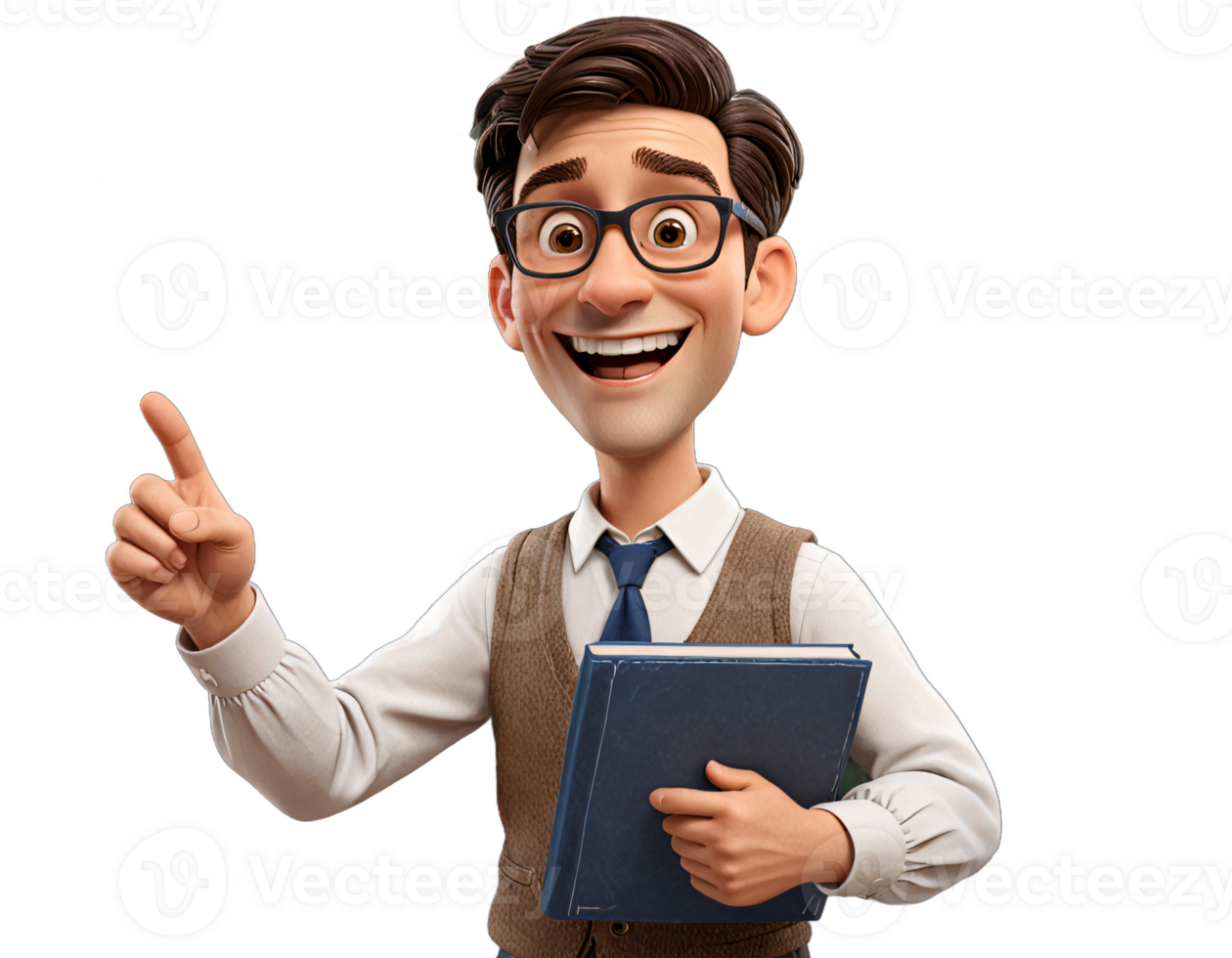Cheerful Educator 3D Cartoon Teaching in a Vibrant Classroom png