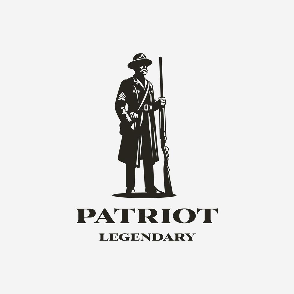 Illustration Of Continental Patriot Army Standing with Weapon Silhouette. Vintage American Revolution War Soldier Logo Design vector