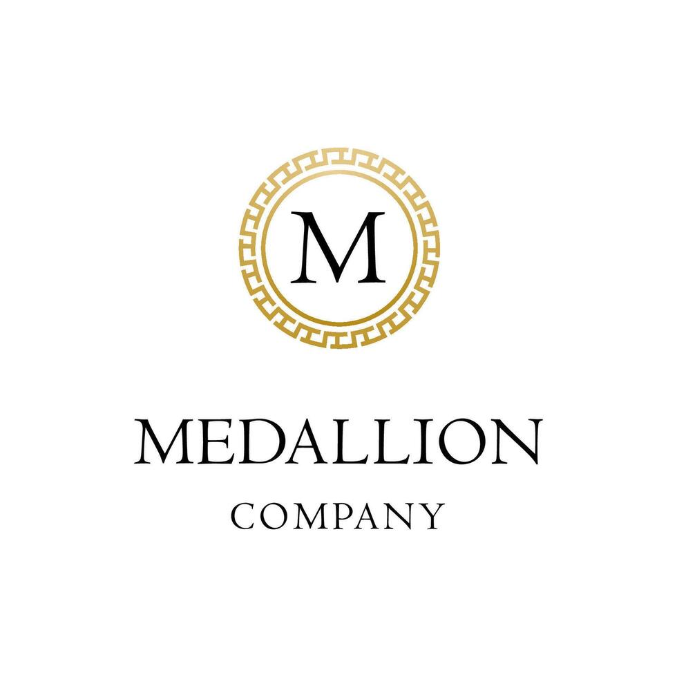 Letter M Medallion Greek Ancient Mythology Frame Pattern Logo Design vector