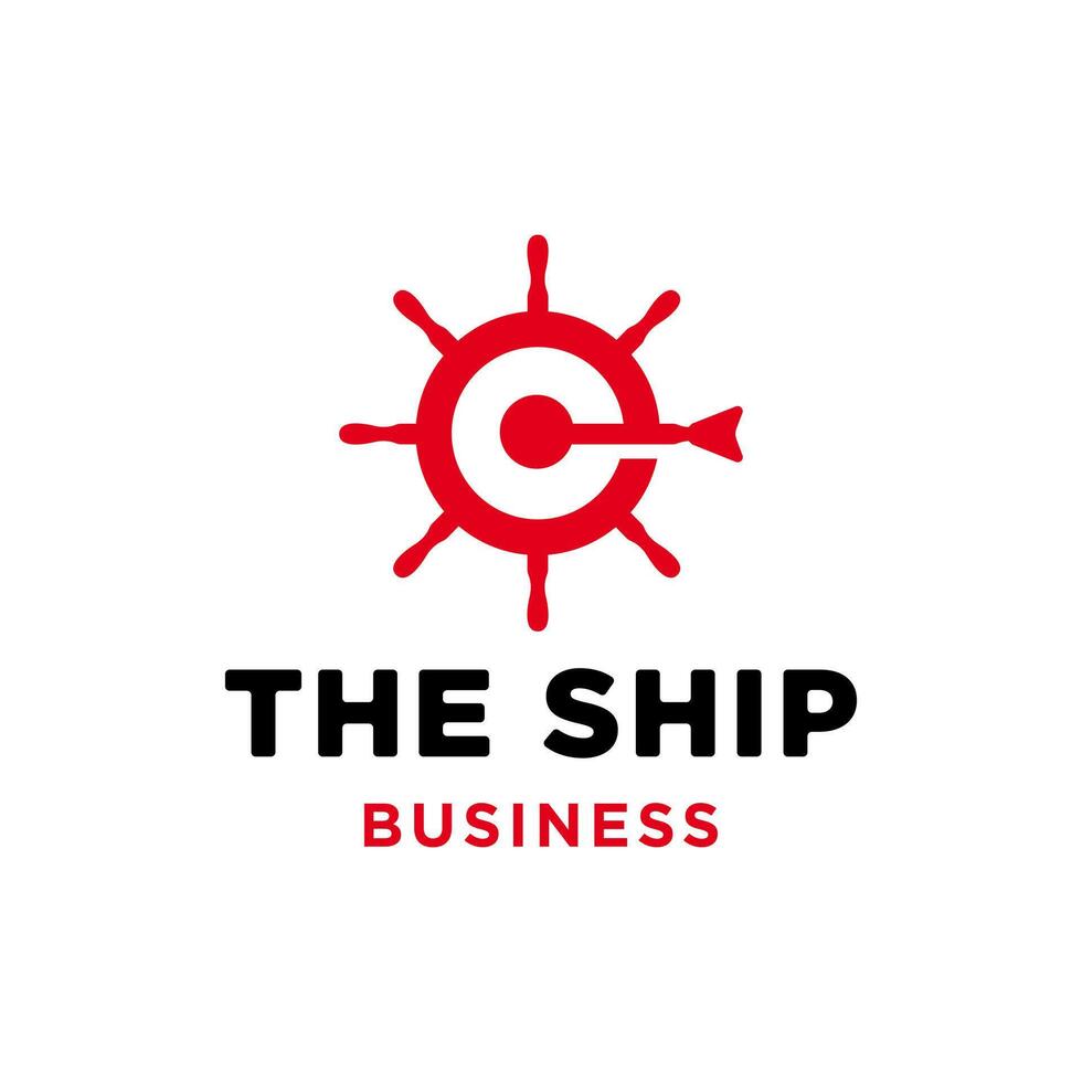 steering wheel ship boat yacht with arrow target on point for business logo design vector