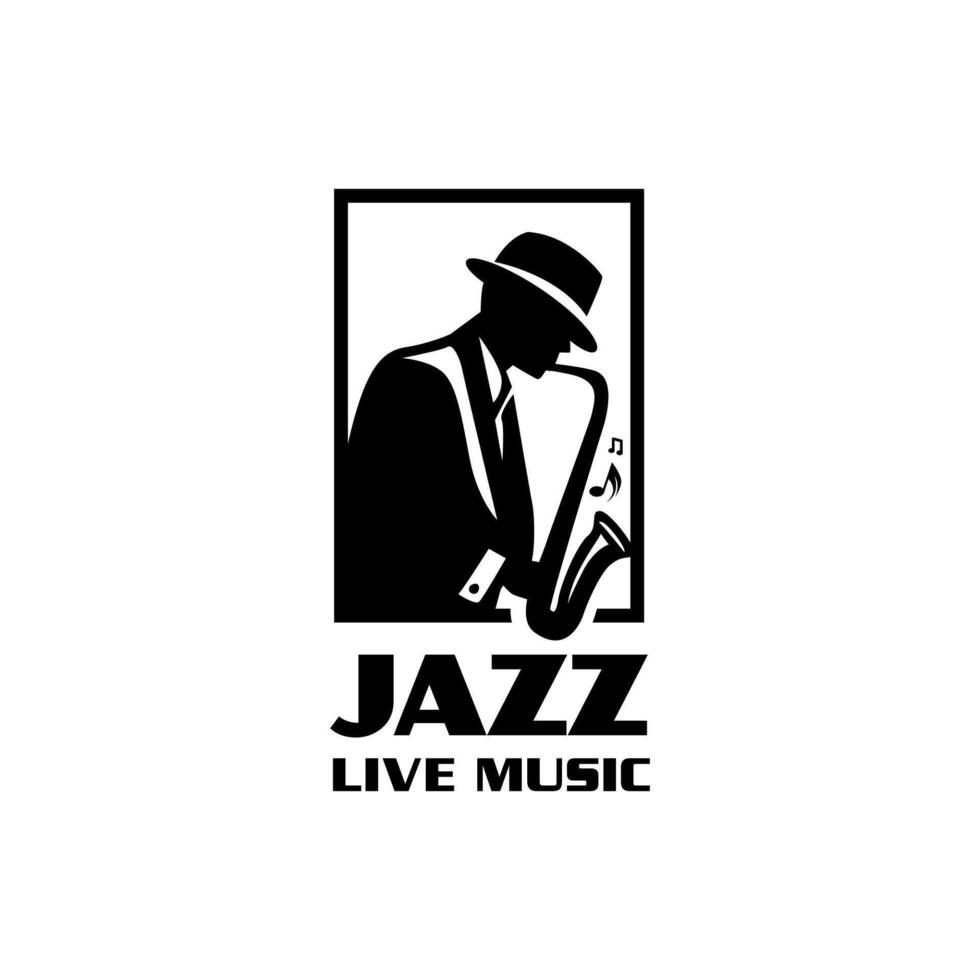 Silhouette People Play Music Jazz Singer Saxophone Player Classic Logo design inspiration vector
