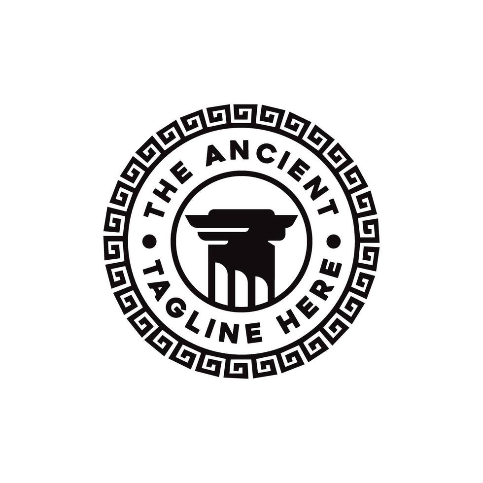 Greek Ancient Coloumn pillar badge emblem logo vector