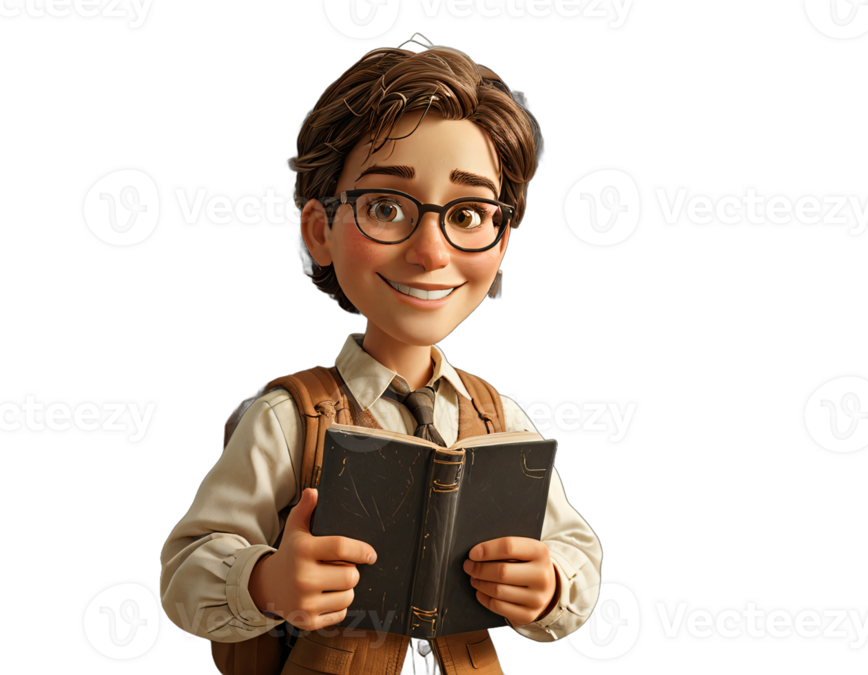 Cheerful Educator 3D Cartoon Teaching in a Vibrant Classroom png