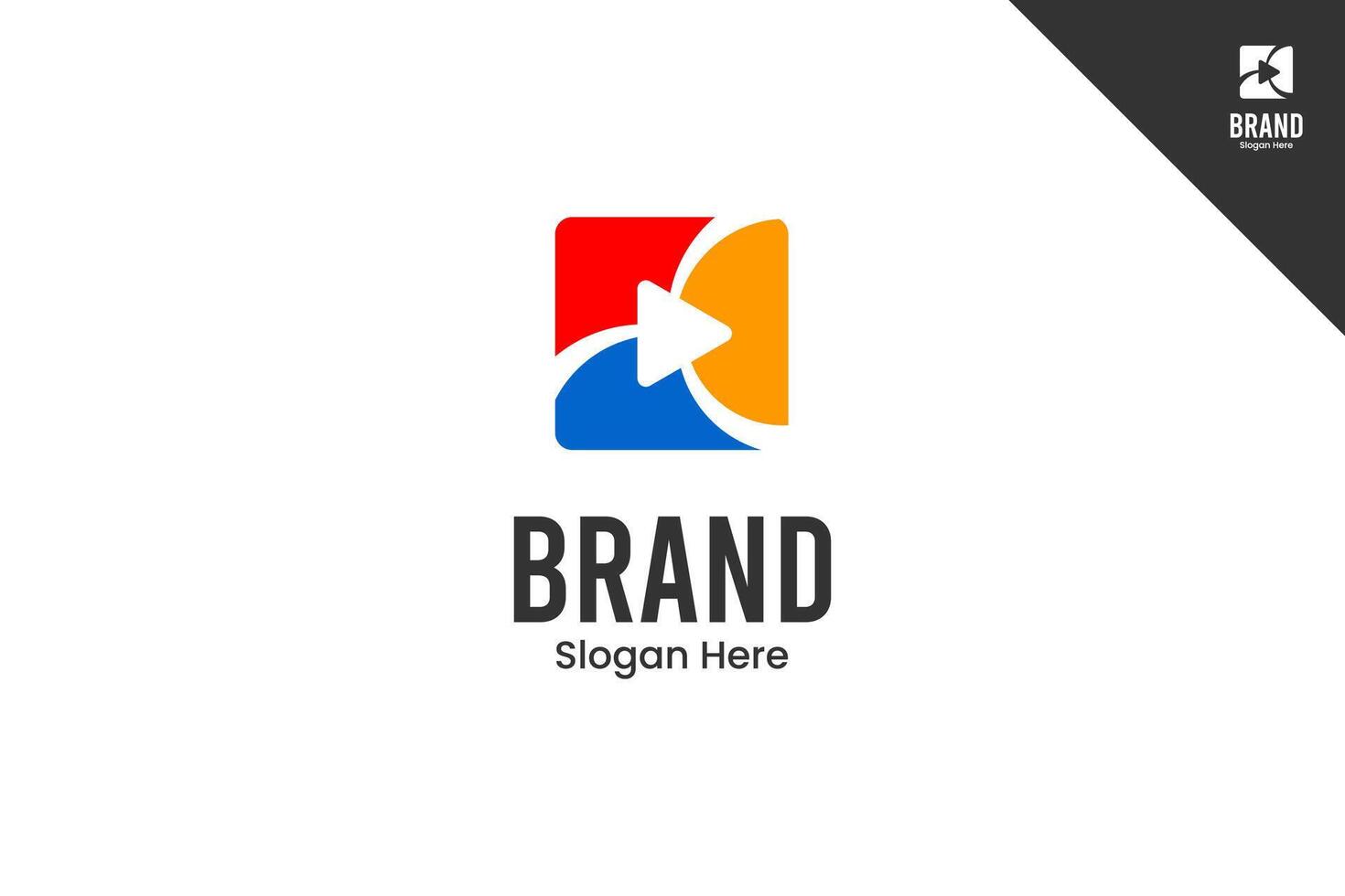 Play button logotype. Entertainment brand identity design template. Perfect logo for business related to cinema industry. Isolated background. Eps 10. vector