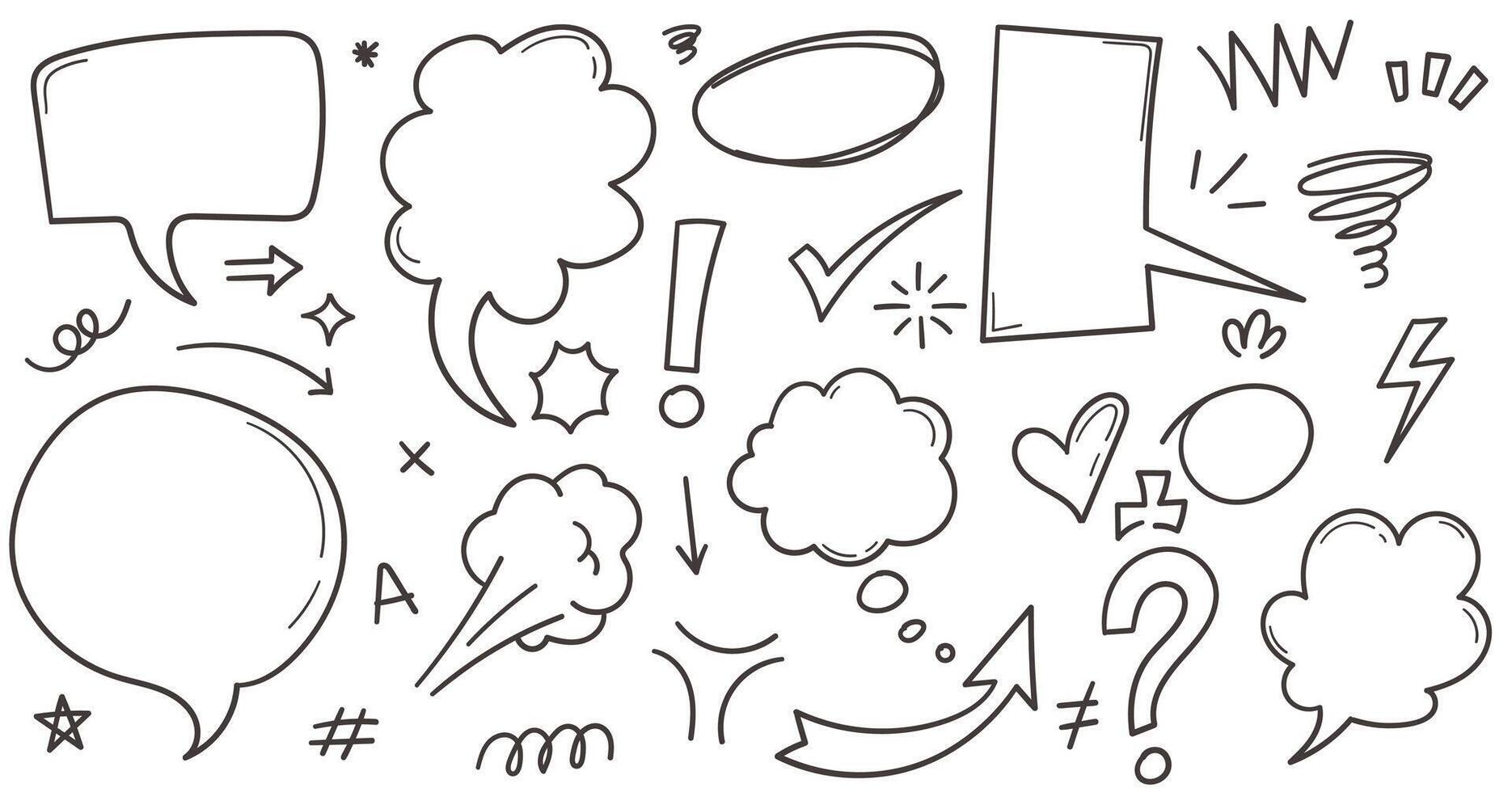 Hand drawn elements speech bubble, arrows, scribble, stars, question mark vector