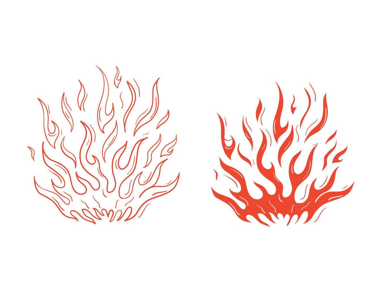 Outline flame and inked hand drawn vector