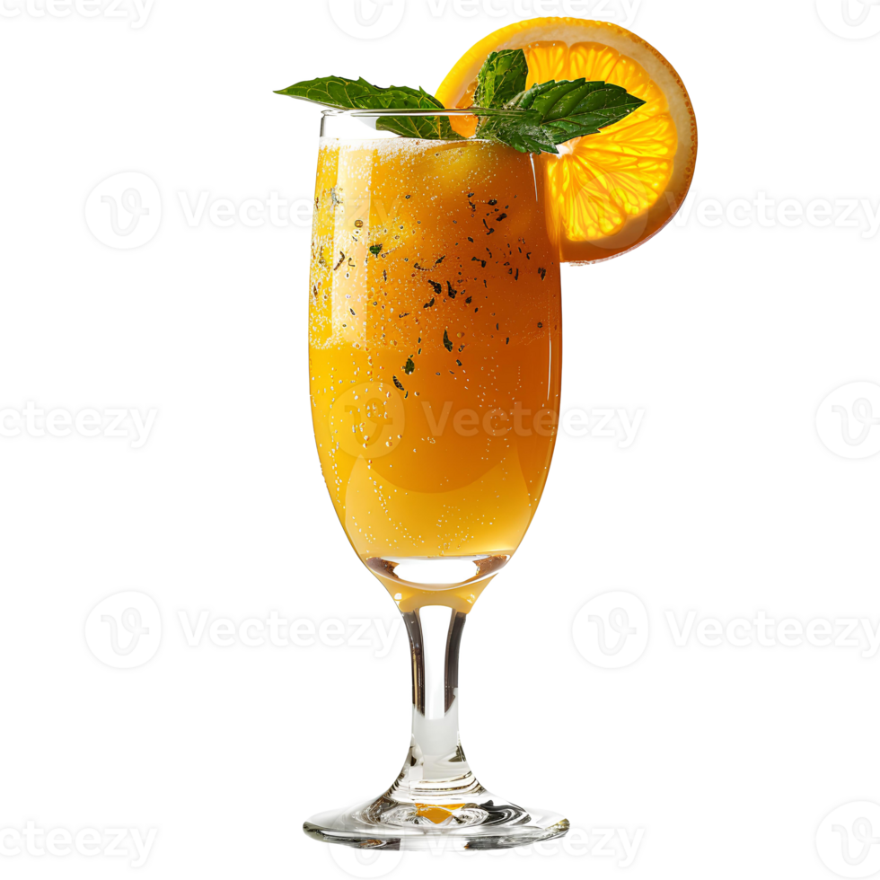 Mimosa cocktail . Glass of mimosa cocktail with orange isolated. Alcoholic beverage mimosa as refreshment during summertime heats . Beach cocktail png
