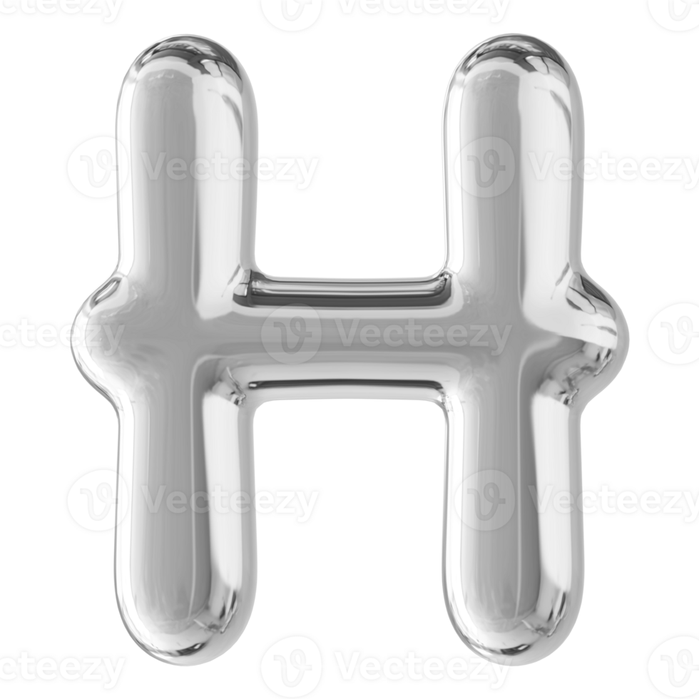 Silver 3D Bubble Font Letter H uppercase png