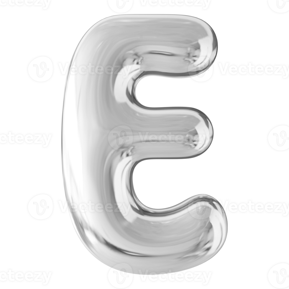 Silver 3D Bubble Font Letter E uppercase png