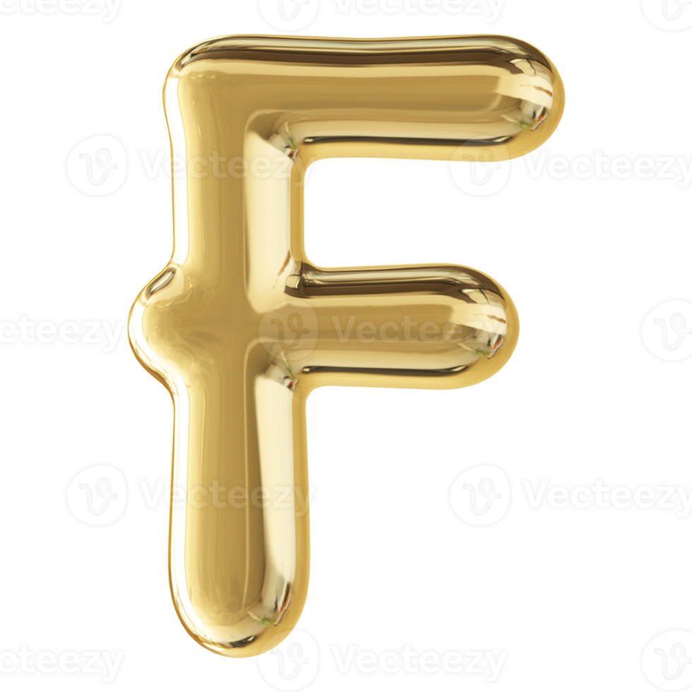 Gold 3D Bubble Font Letter F uppercase png