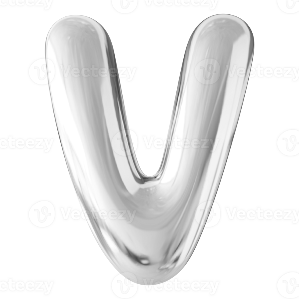 Silver 3D Bubble Font Letter V uppercase png
