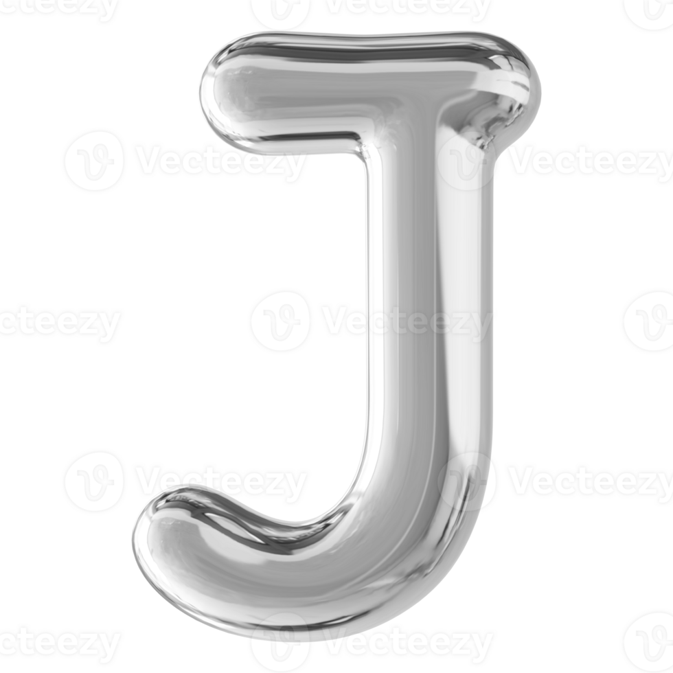 Silver 3D Bubble Font Letter J uppercase png