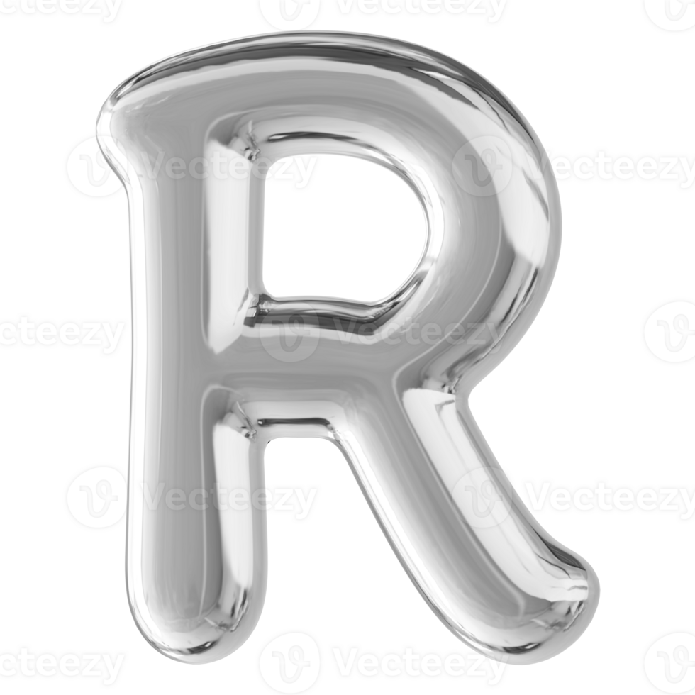Silver 3D Bubble Font Letter R uppercase png