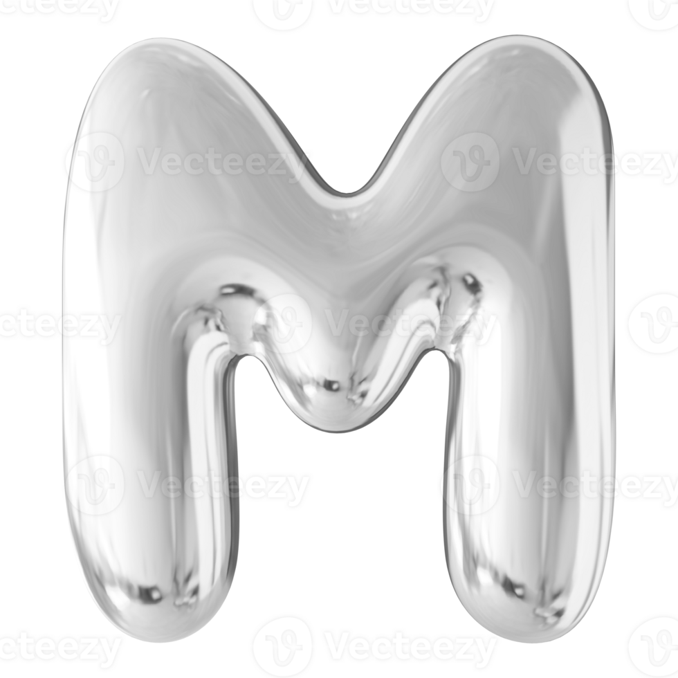 Silver 3D Bubble Font Letter M uppercase png