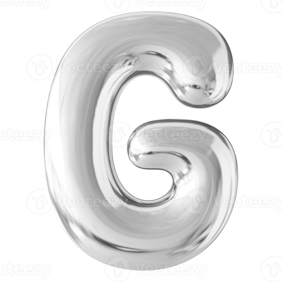Silver 3D Bubble Font Letter G uppercase png