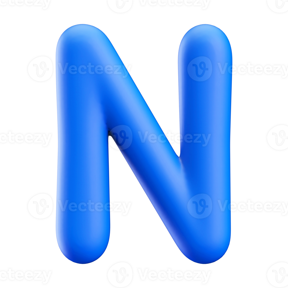 Blue 3D Bubble Font Letter N uppercase png