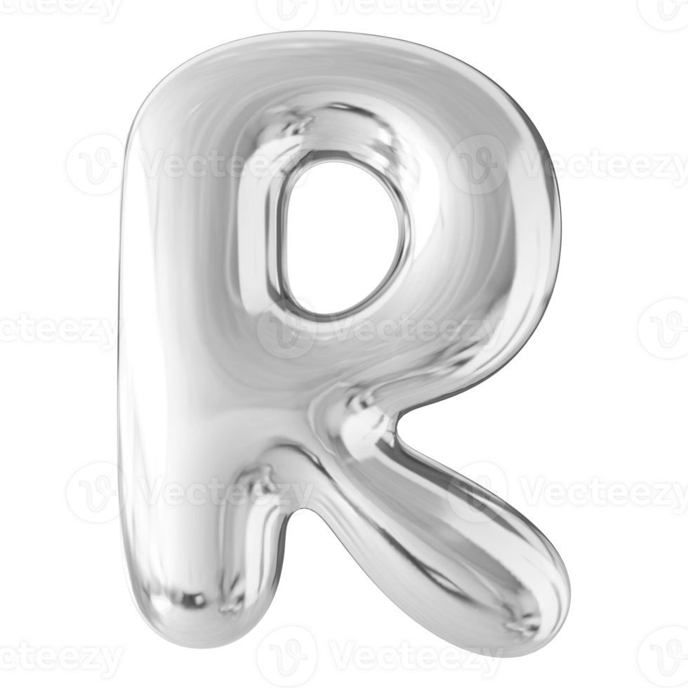 Silver 3D Bubble Font Letter R uppercase png