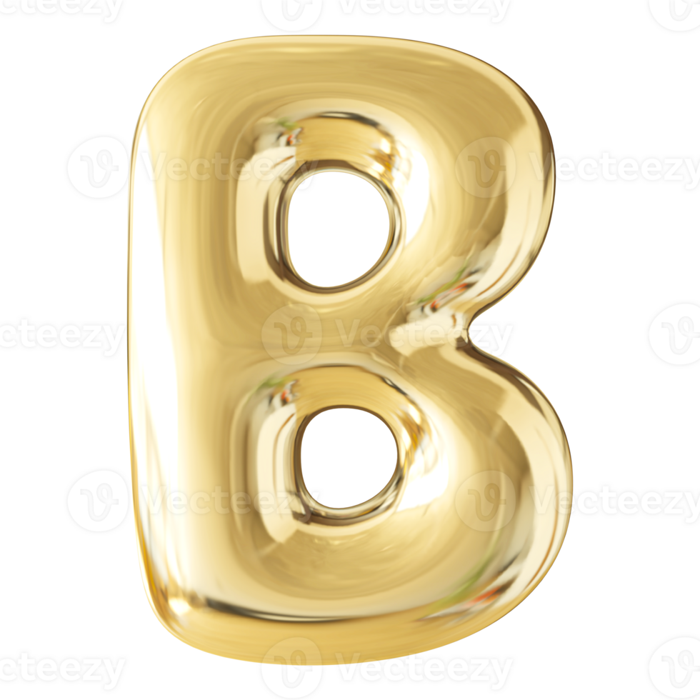 Gold 3D Bubble Font Letter B uppercase png