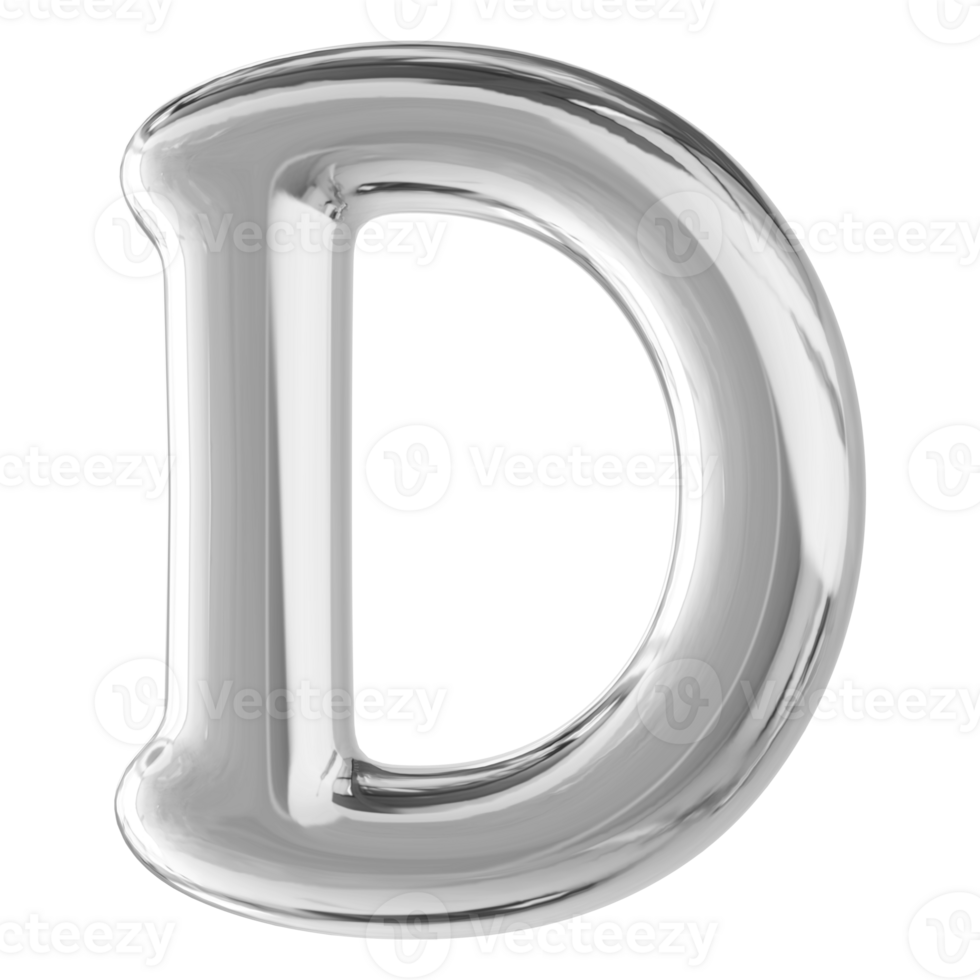 Silver 3D Bubble Font Letter D uppercase png