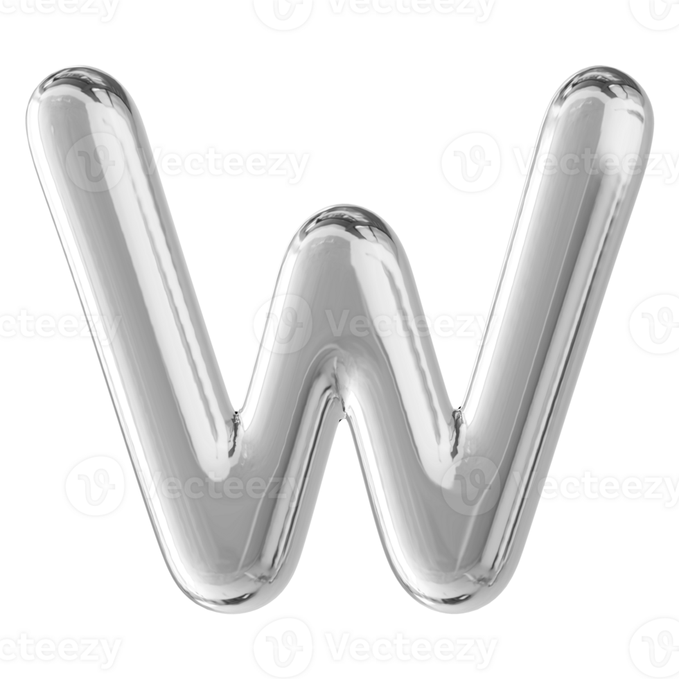 Silver 3D Bubble Font Letter W uppercase png