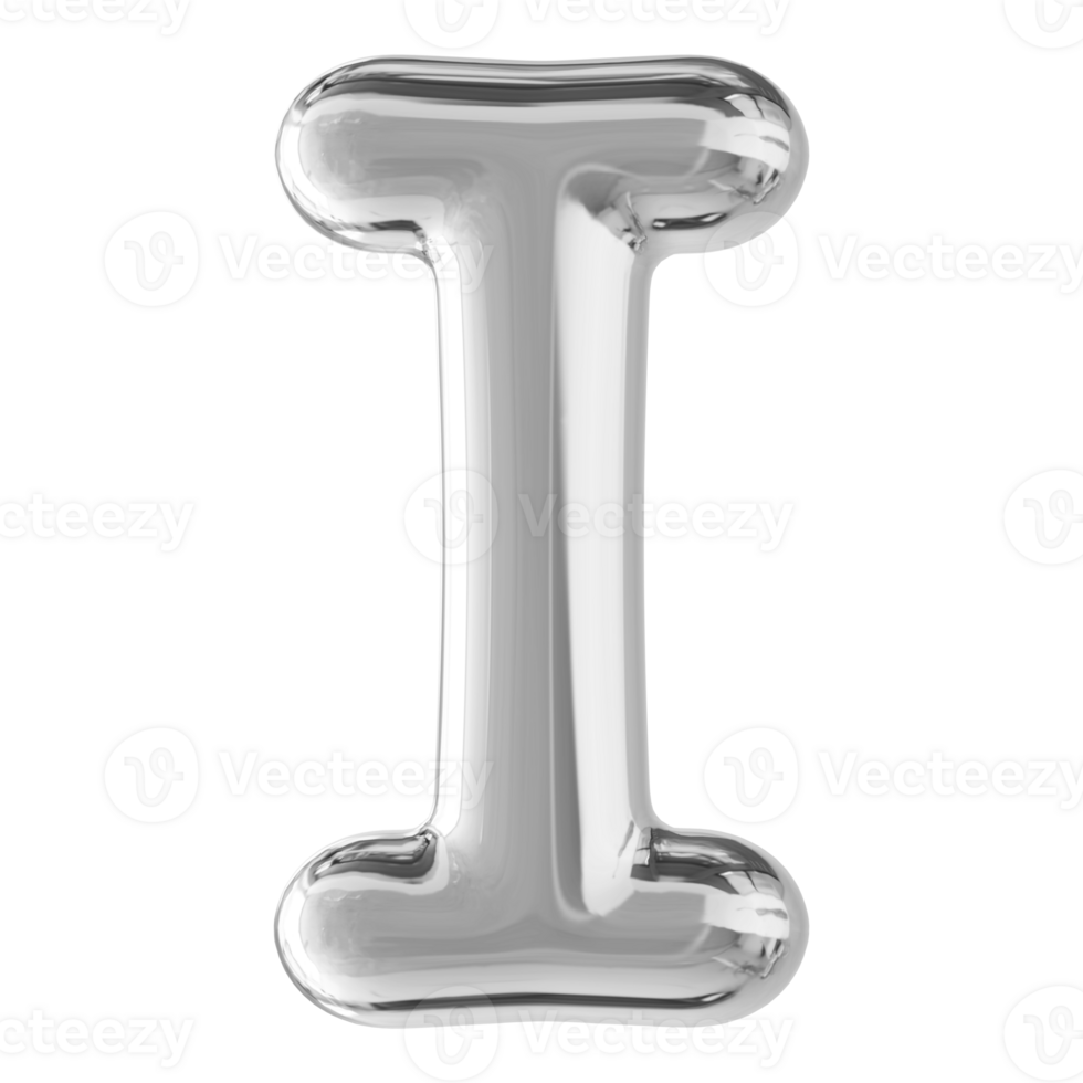 Silver 3D Bubble Font Letter I uppercase png