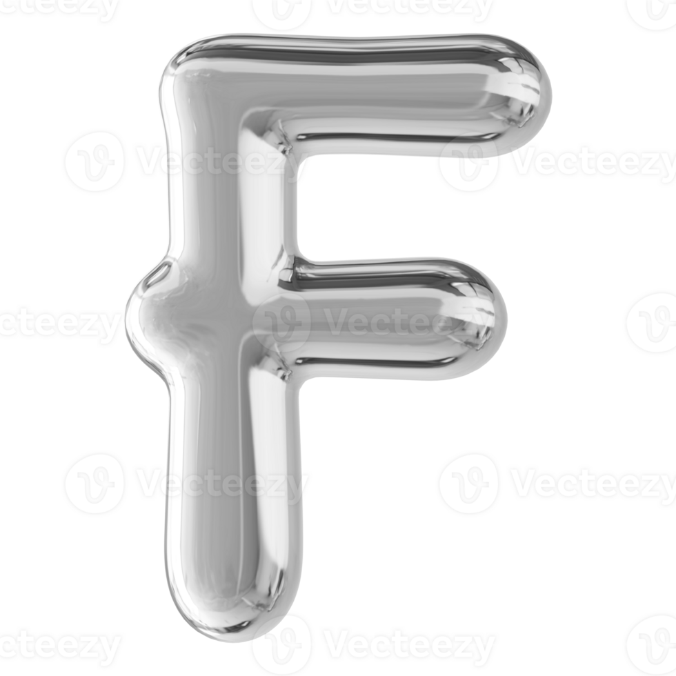 Silver 3D Bubble Font Letter F uppercase png