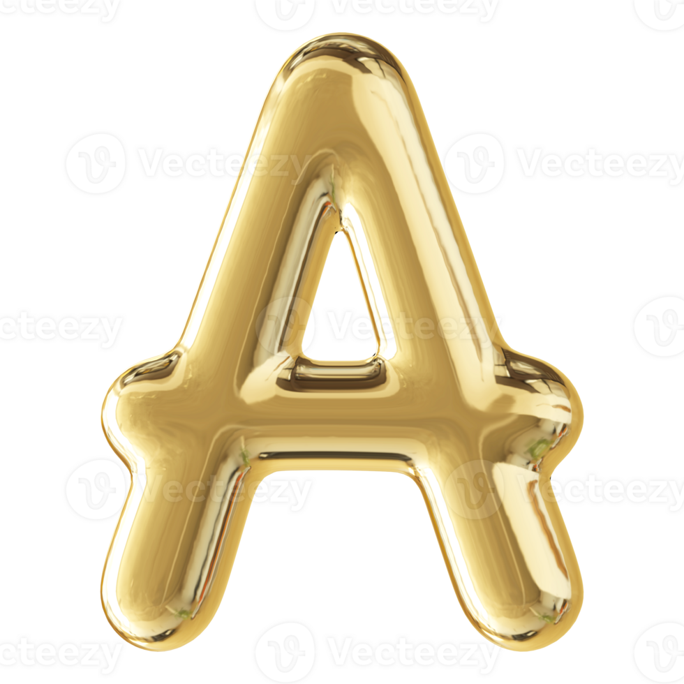 Gold 3D Bubble Font Letter A uppercase png
