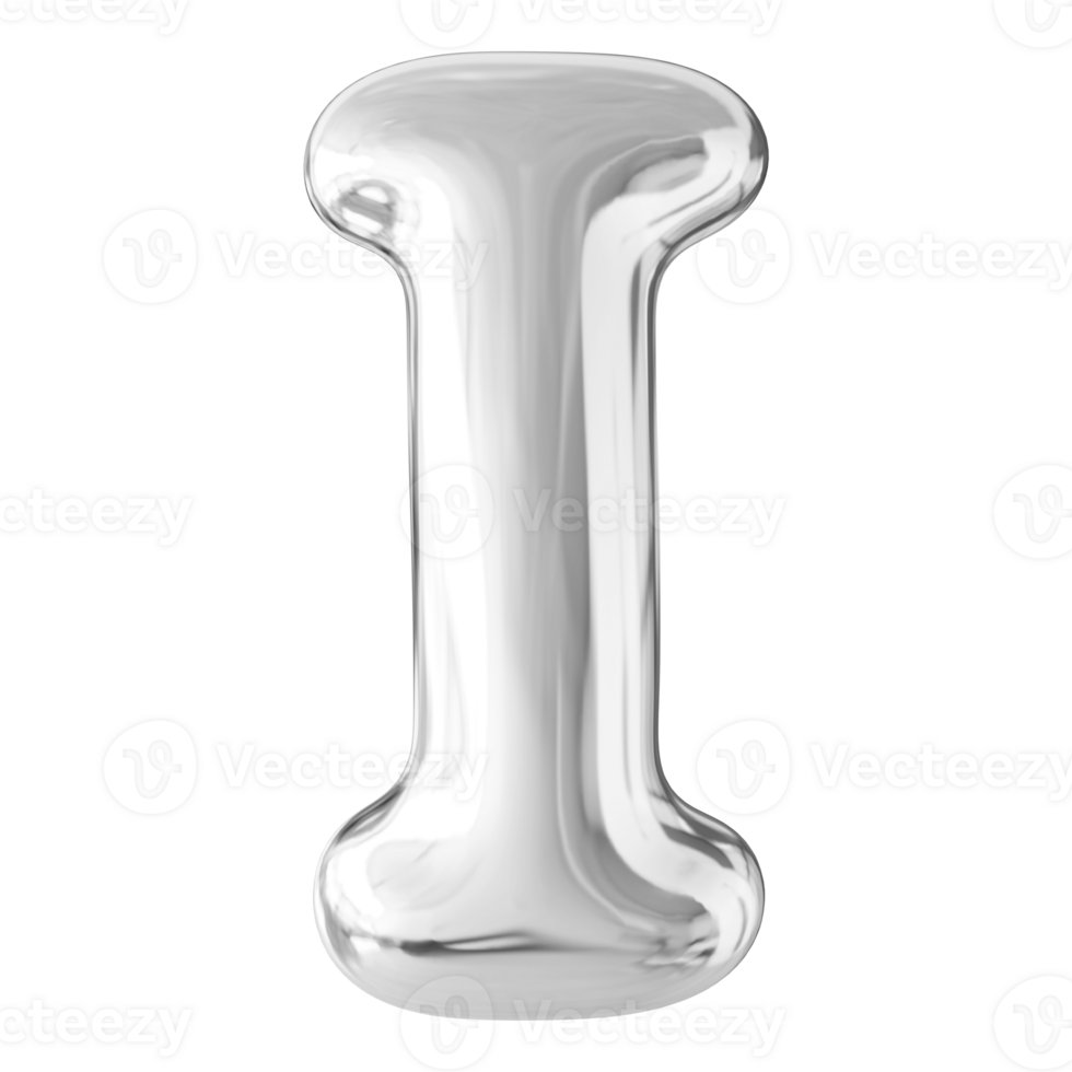 Silver 3D Bubble Font Letter I uppercase png