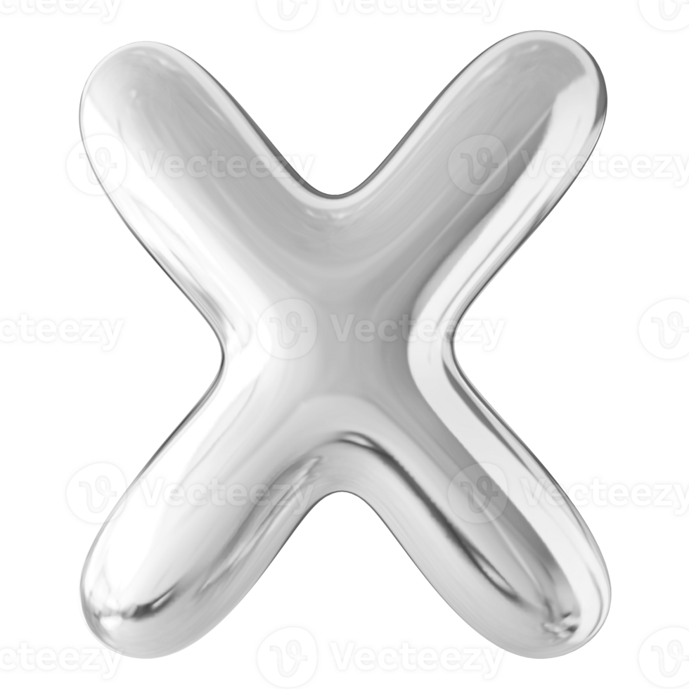 Silver 3D Bubble Font Letter X uppercase png