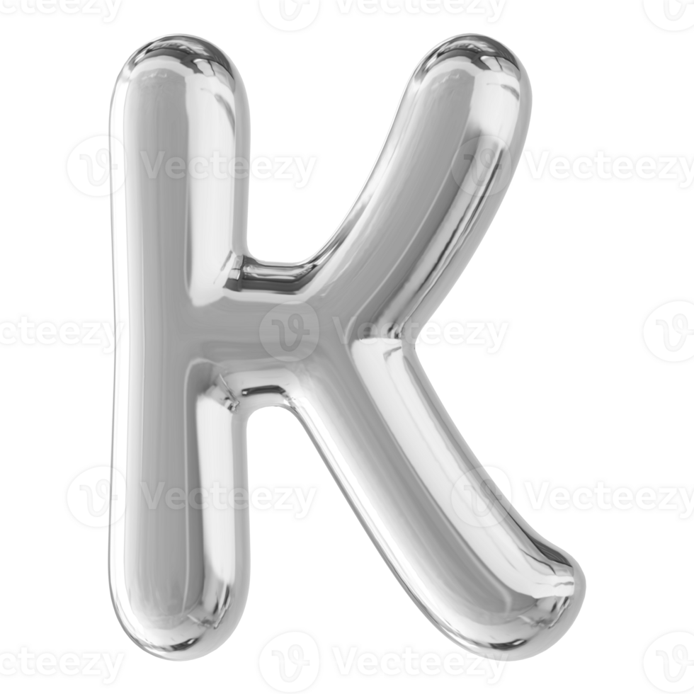 Silver 3D Bubble Font Letter K uppercase png