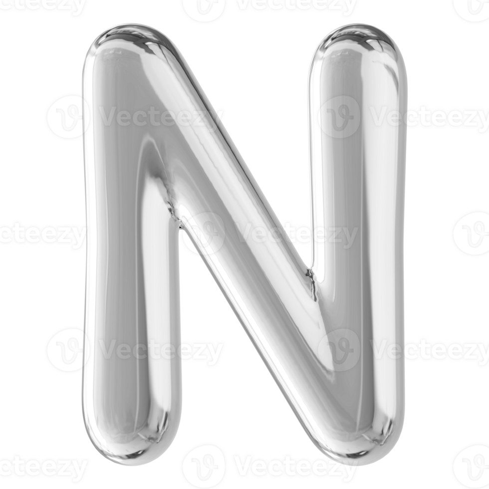 Silver 3D Bubble Font Letter N uppercase png