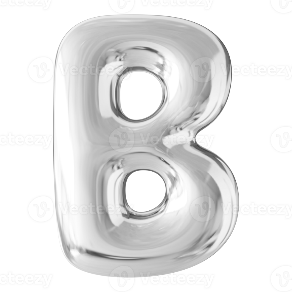 Silver 3D Bubble Font Letter B uppercase png