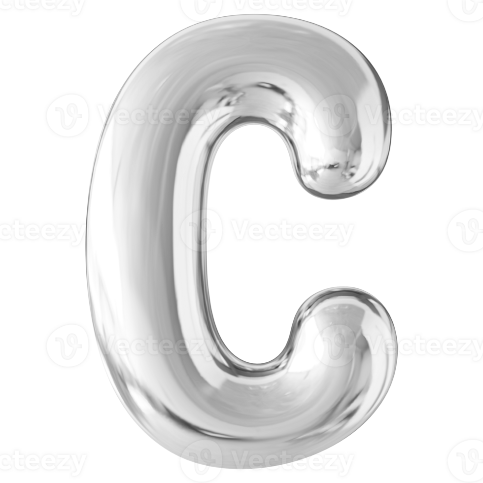 Silver 3D Bubble Font Letter C uppercase png