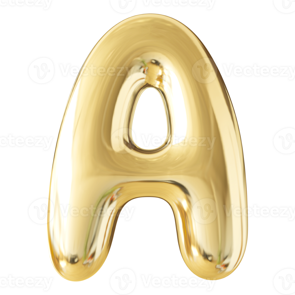 Gold 3D Bubble Font Letter A uppercase png