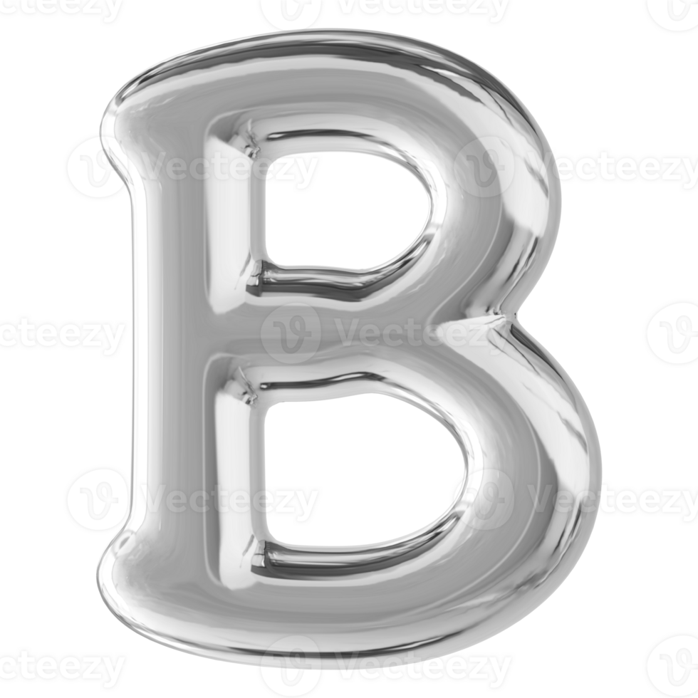 Silver 3D Bubble Font Letter B uppercase png