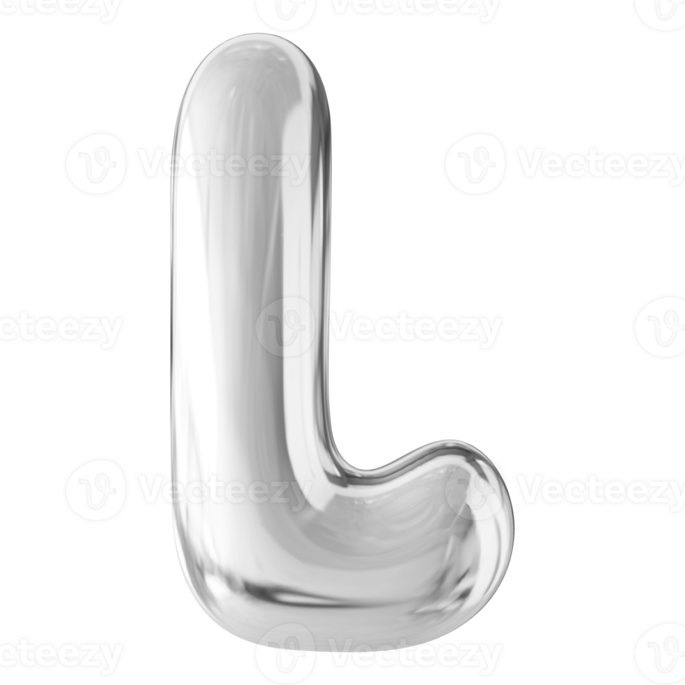 Silver 3D Bubble Font Letter L uppercase png